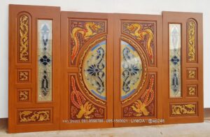 ประตูไม้สักกระจกบานเลื่อน