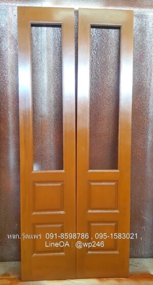 ประตูไม้สักบานเฟี้ยม A34