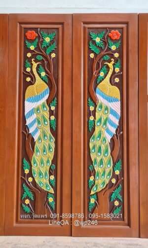 ประตูไม้สักบานเฟี้ยม A54