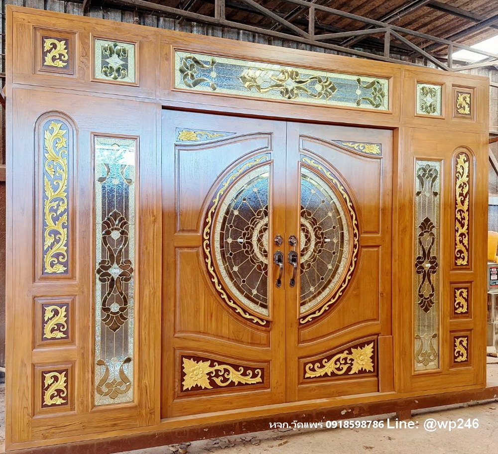ชุดประตูไม้สักบานพับ เปิดเข้าใน